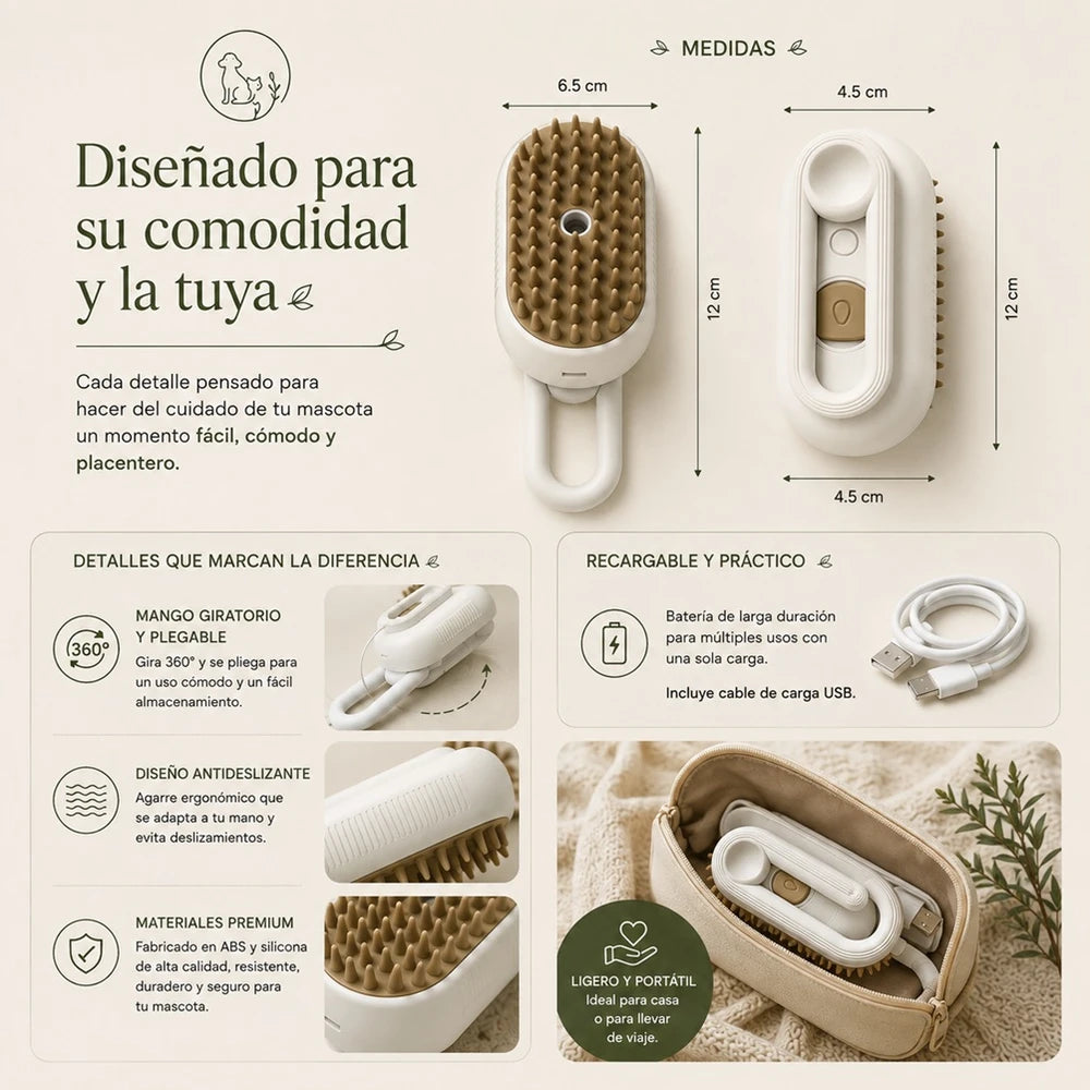 SteamPaw | Cepillo de Vapor 3 en 1 para Perros y Gatos | Limpieza, Masaje y Cuidado